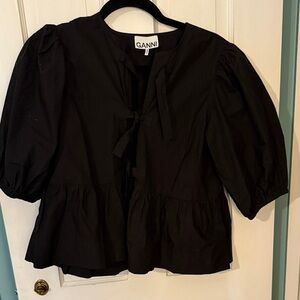 Ganni Black Puff Sleeve Blouse